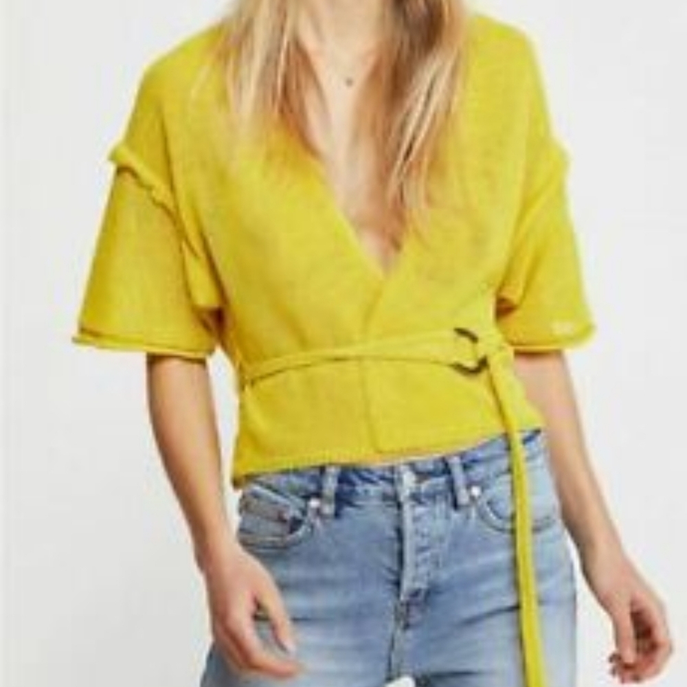 FREE PEOPLE Oh Yellow Belted Cardigan Sweater